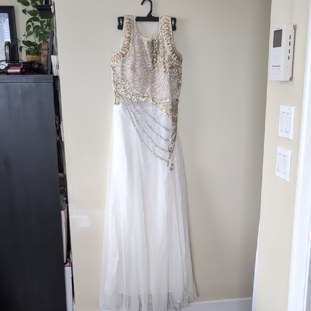Elegant Gold and White Evening Gown